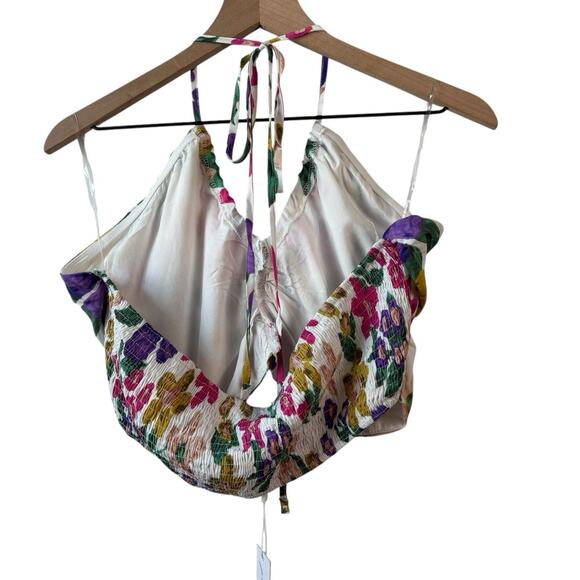 Petal And Pup Womens Top XL Crop Halter Floral Tie Smock V Neck New With Tag - Picture 10 of 10